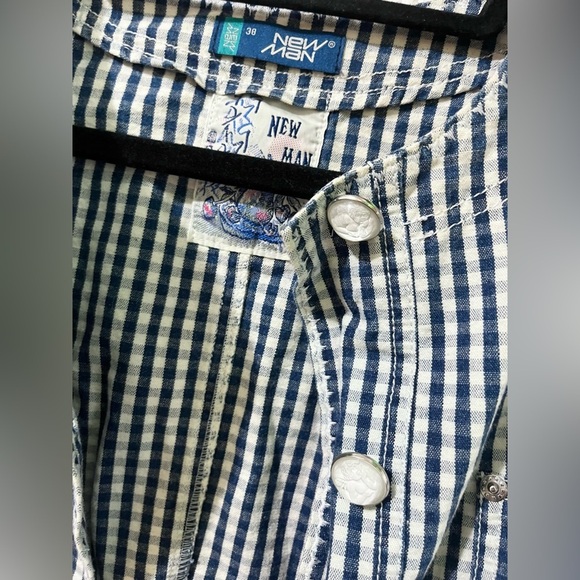 Vintage New Man Blue White Gingham Plaid Striped Button Jacket EU 38 Medium - Picture 3 of 3